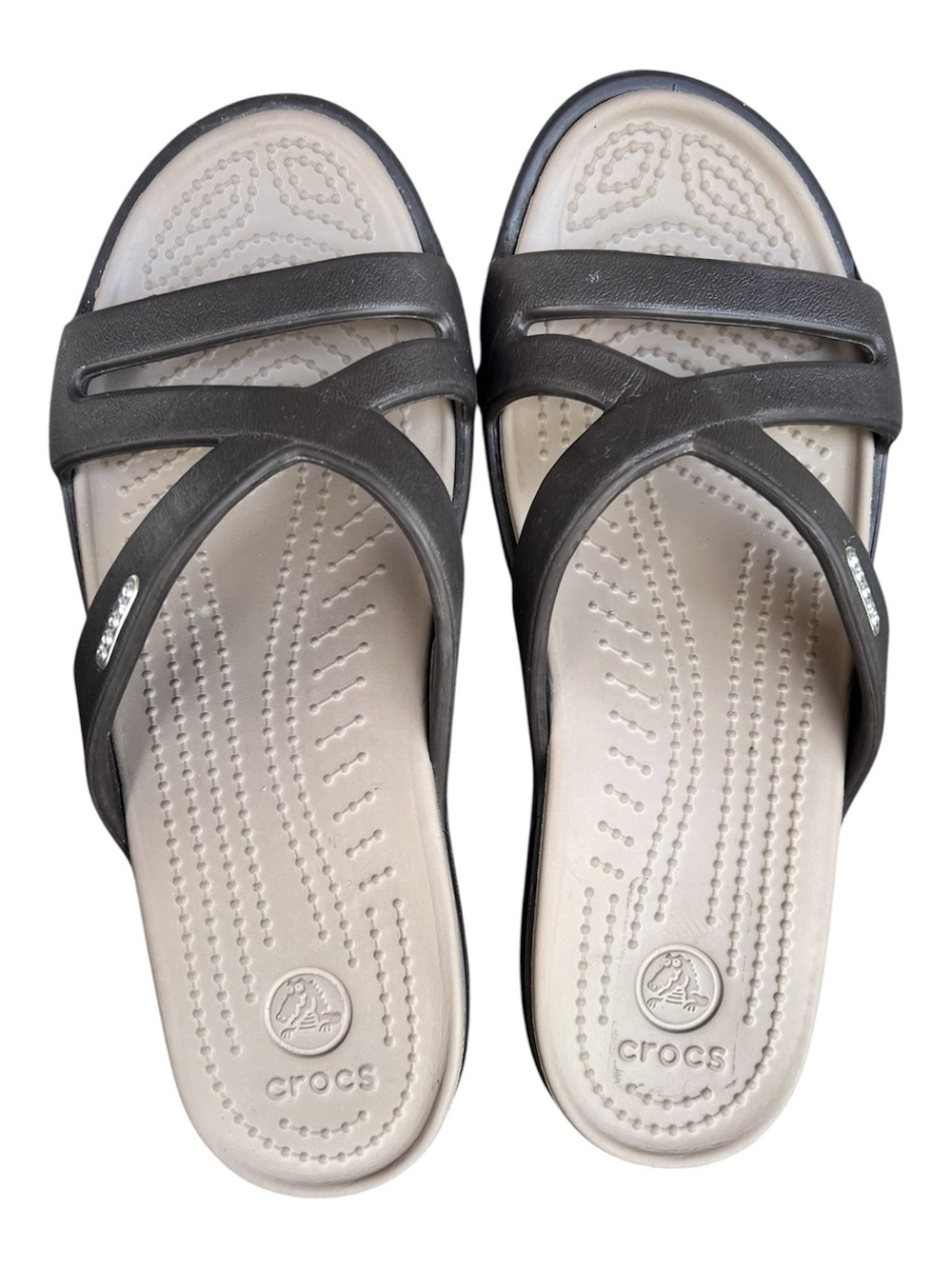 CROCS Women’s Patricia Wedge Sandals 
Espresso Brown/Cream Footbed Bed Size W 6